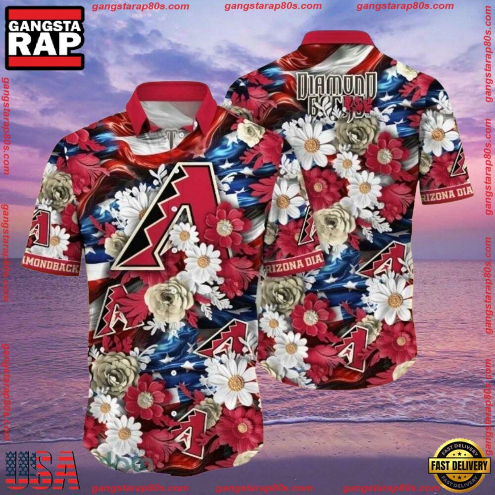 MLB Arizona Diamondbacks Patriotic Bloom Summer Hawaiian Shirt MLB Arizona Diamondbacks Patriotic Bloom Summer Hawaiian Shirt