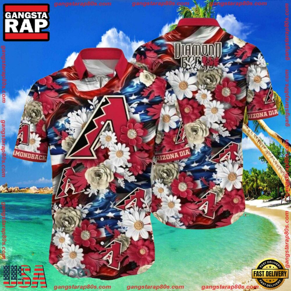 MLB Arizona Diamondbacks Patriotic Bloom Summer Hawaiian Shirt MLB Arizona Diamondbacks Patriotic Bloom Summer Hawaiian Shirt