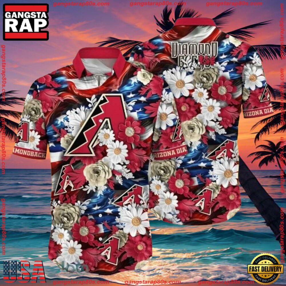 MLB Arizona Diamondbacks Patriotic Bloom Summer Hawaiian Shirt MLB Arizona Diamondbacks Patriotic Bloom Summer Hawaiian Shirt