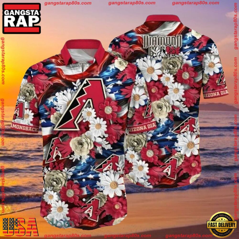 MLB Arizona Diamondbacks Patriotic Bloom Summer Hawaiian Shirt MLB Arizona Diamondbacks Patriotic Bloom Summer Hawaiian Shirt