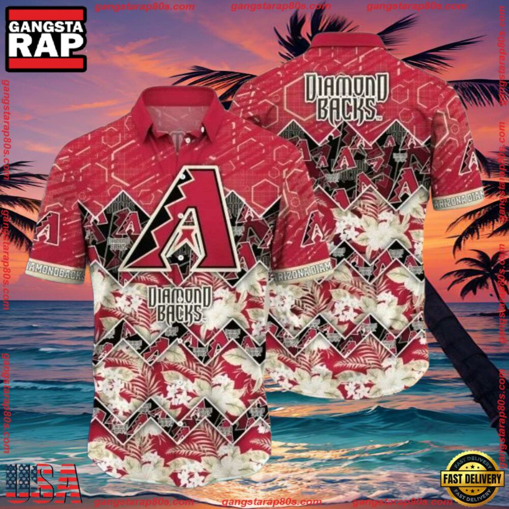 MLB Arizona Diamondbacks Red Circuit Summer Hawaiian Shirt MLB Arizona Diamondbacks Red Circuit Summer Hawaiian Shirt