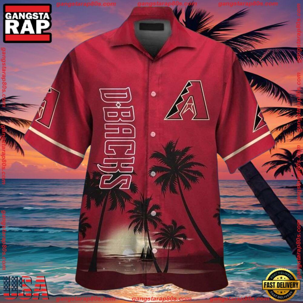 MLB Arizona Diamondbacks Red Horizon Palm Tropical Summer Hawaiian Shirt MLB Arizona Diamondbacks Red Horizon Palm Tropical Summer Hawaiian Shirt