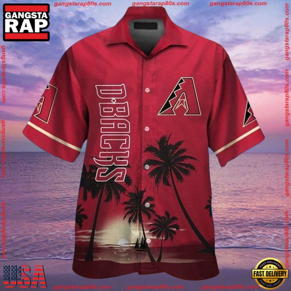 MLB Arizona Diamondbacks Red Horizon Palm Tropical Summer Hawaiian Shirt MLB Arizona Diamondbacks Red Horizon Palm Tropical Summer Hawaiian Shirt
