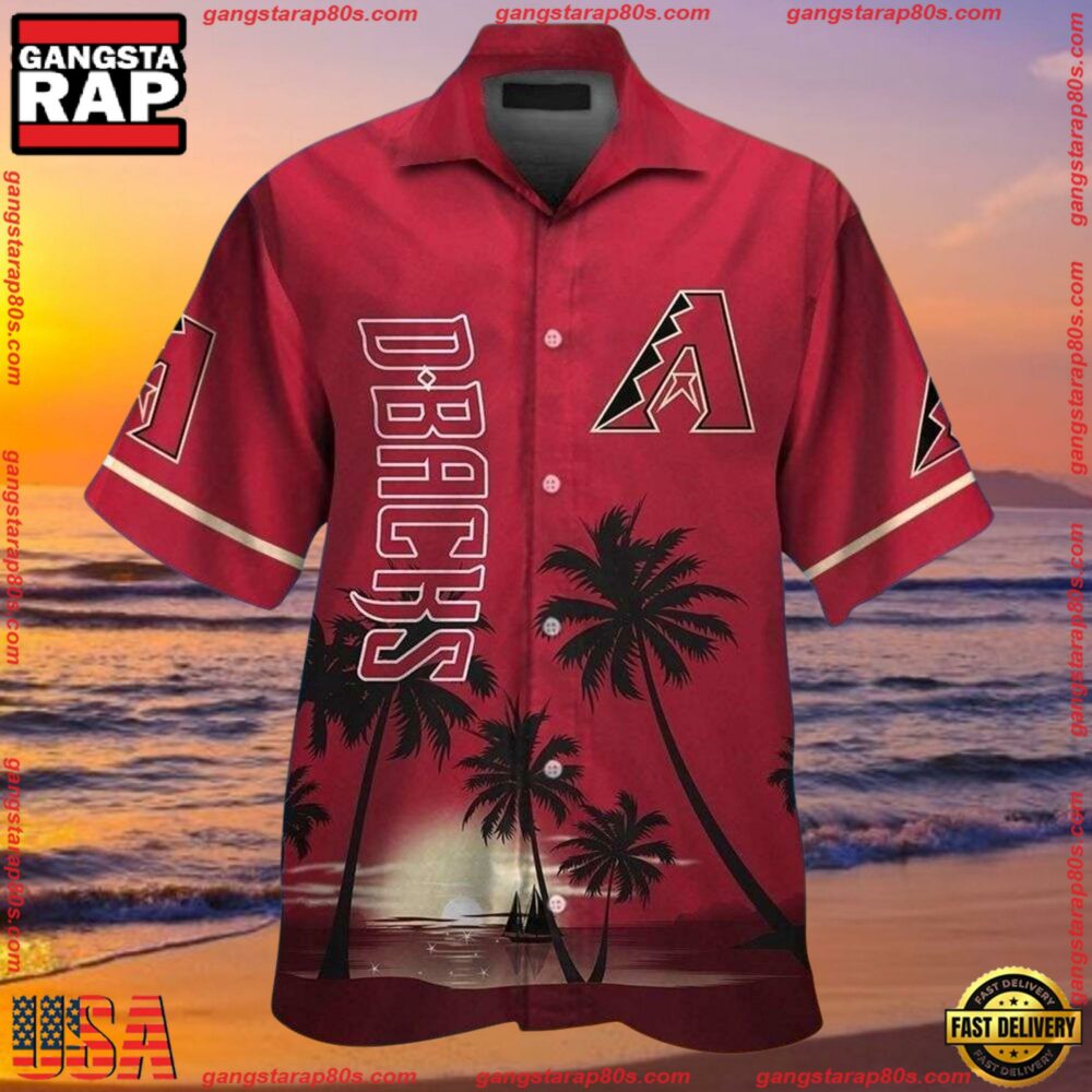 MLB Arizona Diamondbacks Red Horizon Palm Tropical Summer Hawaiian Shirt MLB Arizona Diamondbacks Red Horizon Palm Tropical Summer Hawaiian Shirt