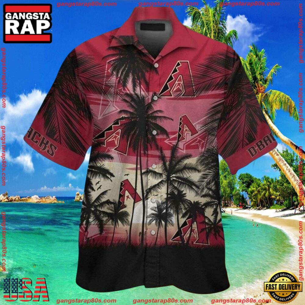 MLB Arizona Diamondbacks Silhouette Palm Sunset Summer Hawaiian Shirt MLB Arizona Diamondbacks Silhouette Palm Sunset Summer Hawaiian Shirt