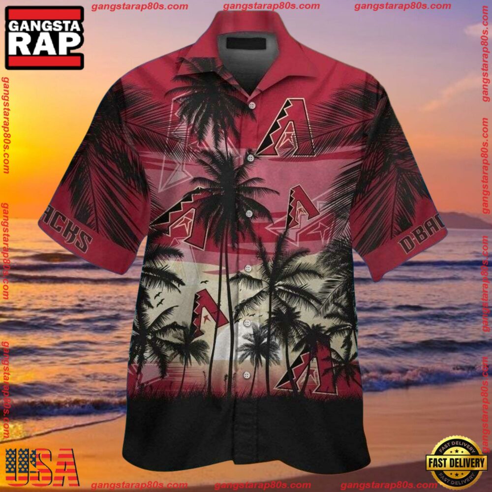 MLB Arizona Diamondbacks Silhouette Palm Sunset Summer Hawaiian Shirt MLB Arizona Diamondbacks Silhouette Palm Sunset Summer Hawaiian Shirt