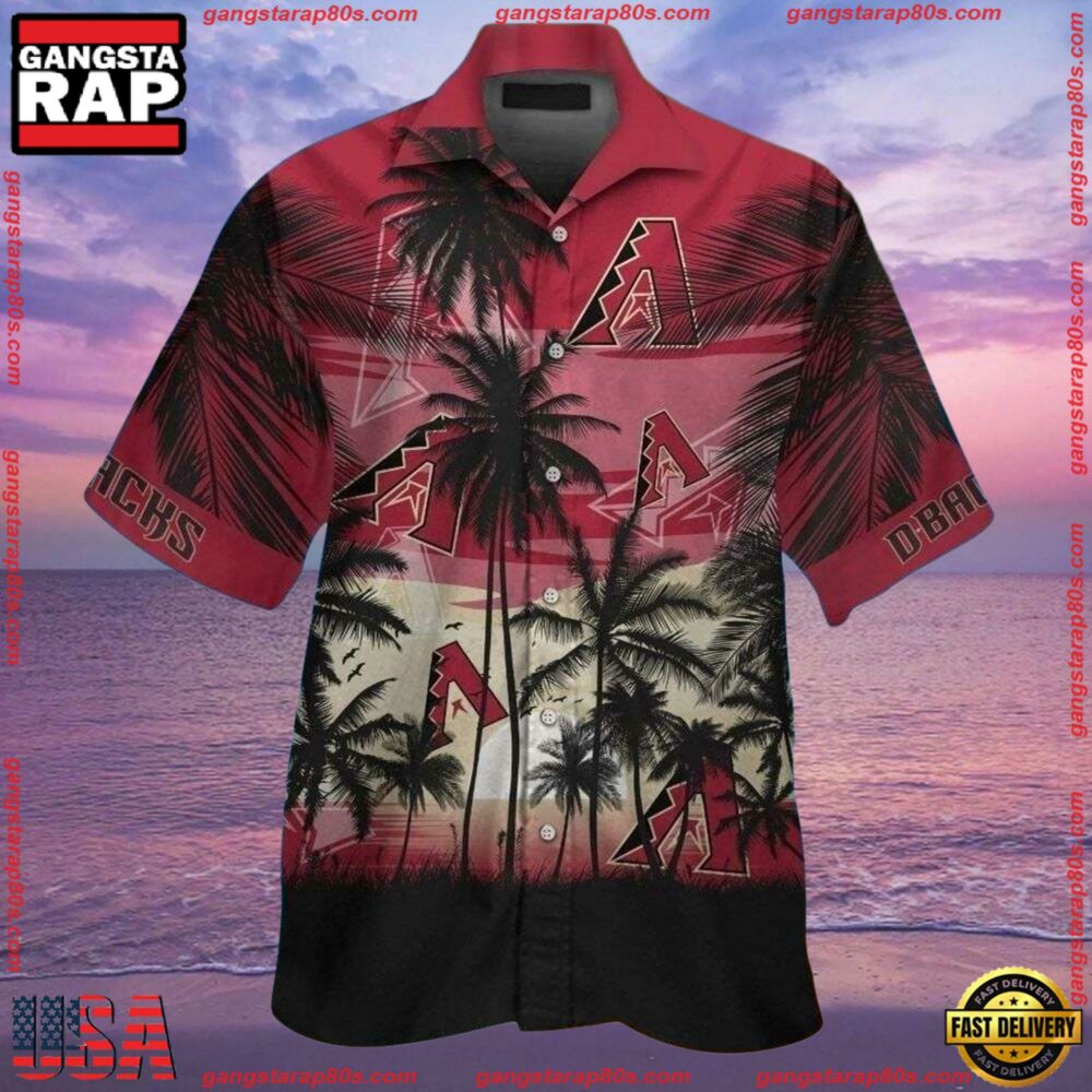 MLB Arizona Diamondbacks Silhouette Palm Sunset Summer Hawaiian Shirt MLB Arizona Diamondbacks Silhouette Palm Sunset Summer Hawaiian Shirt
