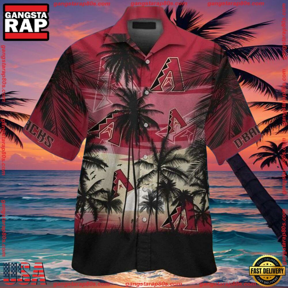 MLB Arizona Diamondbacks Silhouette Palm Sunset Summer Hawaiian Shirt MLB Arizona Diamondbacks Silhouette Palm Sunset Summer Hawaiian Shirt