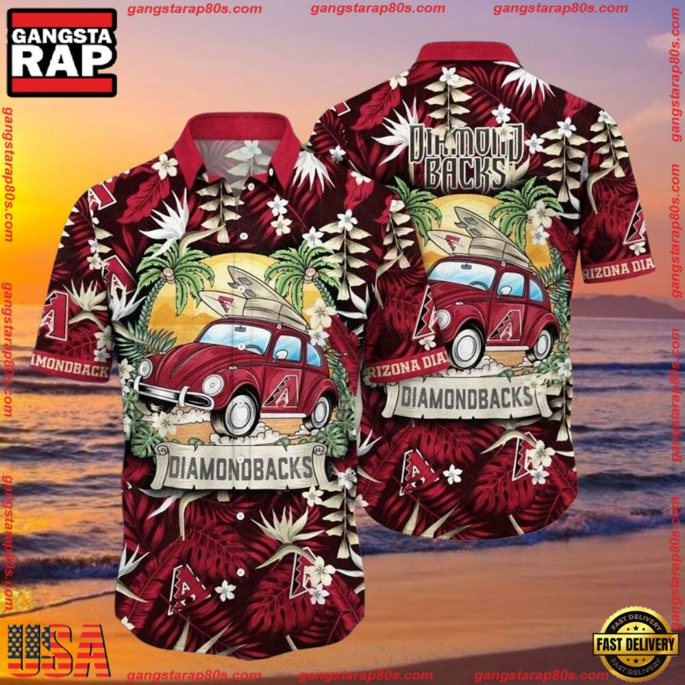 MLB Arizona Diamondbacks Vintage Car And Palm Summer Hawaiian Shirt MLB Arizona Diamondbacks Vintage Car And Palm Summer Hawaiian Shirt