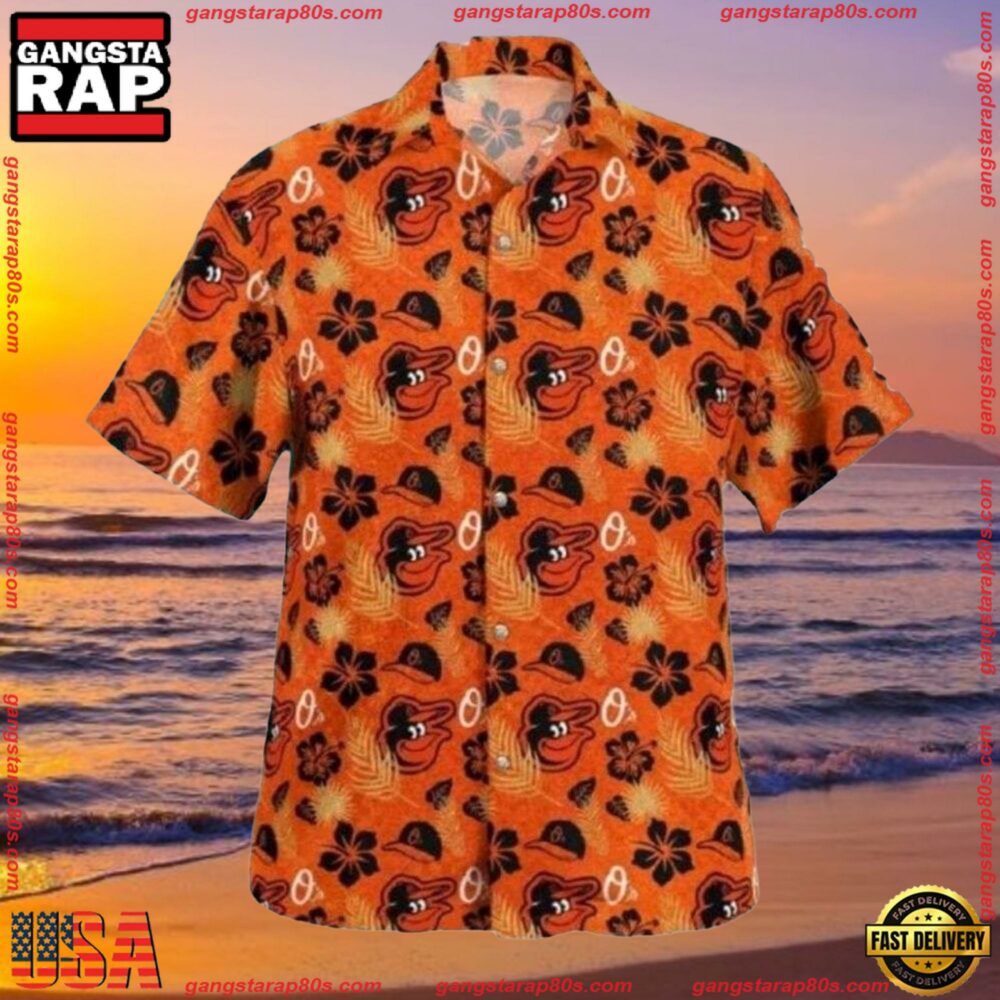 MLB Baltimore Orioles Casual Orange Hibiscus Hawaiian Shirt MLB Baltimore Orioles Casual Orange Hibiscus Hawaiian Shirt