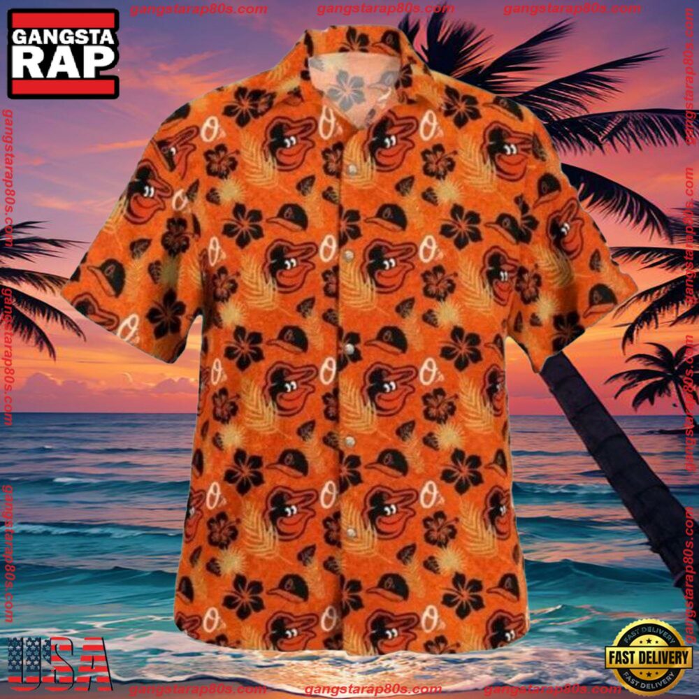 MLB Baltimore Orioles Casual Orange Hibiscus Summer Hawaiian Shirt MLB Baltimore Orioles Casual Orange Hibiscus Summer Hawaiian Shirt