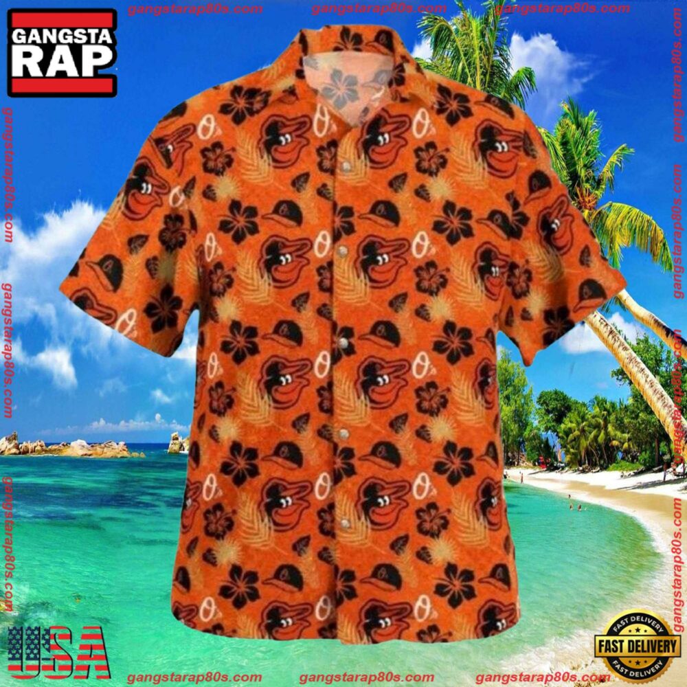 MLB Baltimore Orioles Casual Orange Hibiscus Summer Hawaiian Shirt MLB Baltimore Orioles Casual Orange Hibiscus Summer Hawaiian Shirt