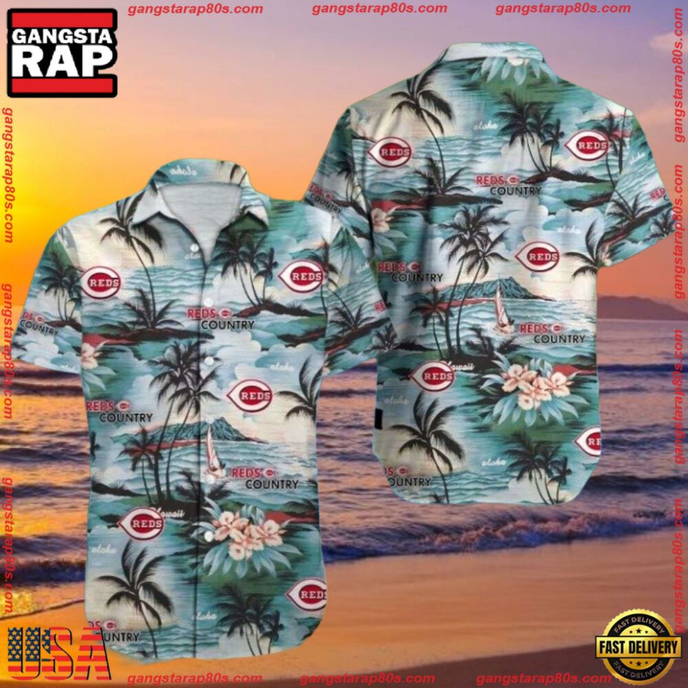 MLB Beachside Reds Serenade - Cincinnati Reds Calm Palms Hawaiian Shirt MLB Beachside Reds Serenade - Cincinnati Reds Calm Palms Hawaiian Shirt