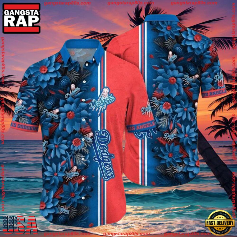 MLB Bold Floral Contrast Los Angeles Dodgers Aloha Shirt MLB Bold Floral Contrast Los Angeles Dodgers Aloha Shirt