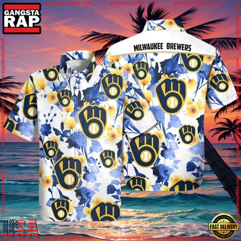 MLB Brewers' Blooming Blue - Milwaukee Brewers Floral Hawaiian Shirt MLB Brewers' Blooming Blue - Milwaukee Brewers Floral Hawaiian Shirt