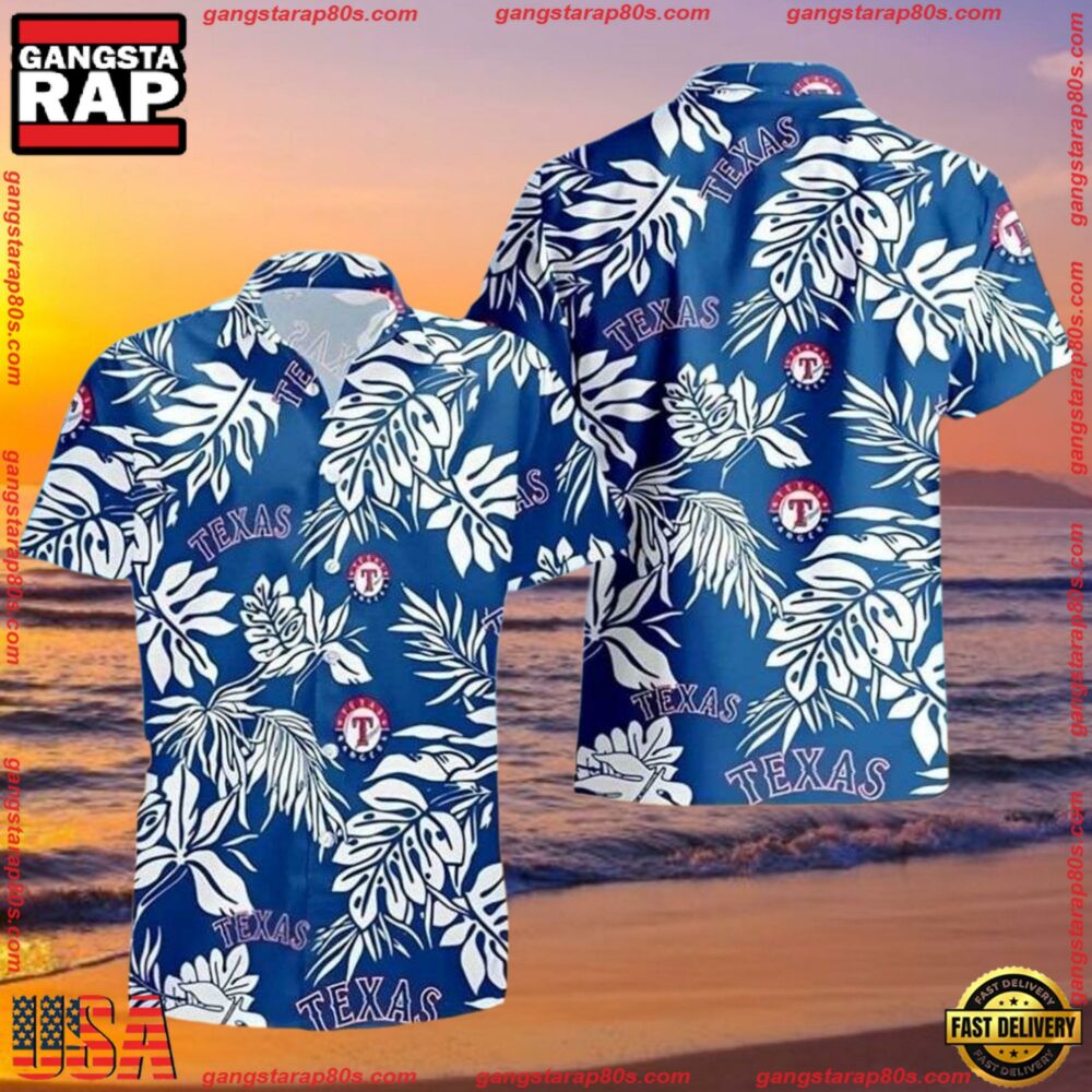 MLB Cerulean Botanical Texas Rangers Hawaiian Shirt MLB Cerulean Botanical Texas Rangers Hawaiian Shirt