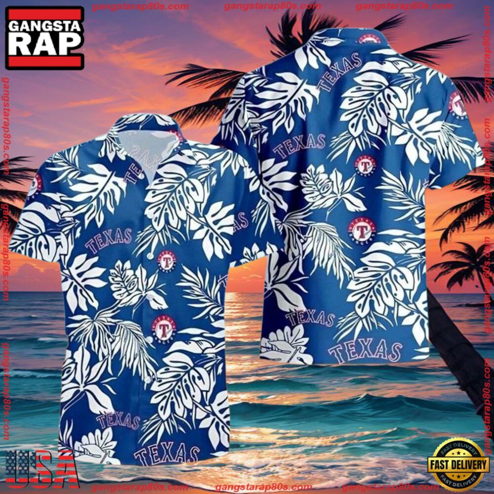 MLB Cerulean Botanical Texas Rangers Hawaiian Shirt MLB Cerulean Botanical Texas Rangers Hawaiian Shirt