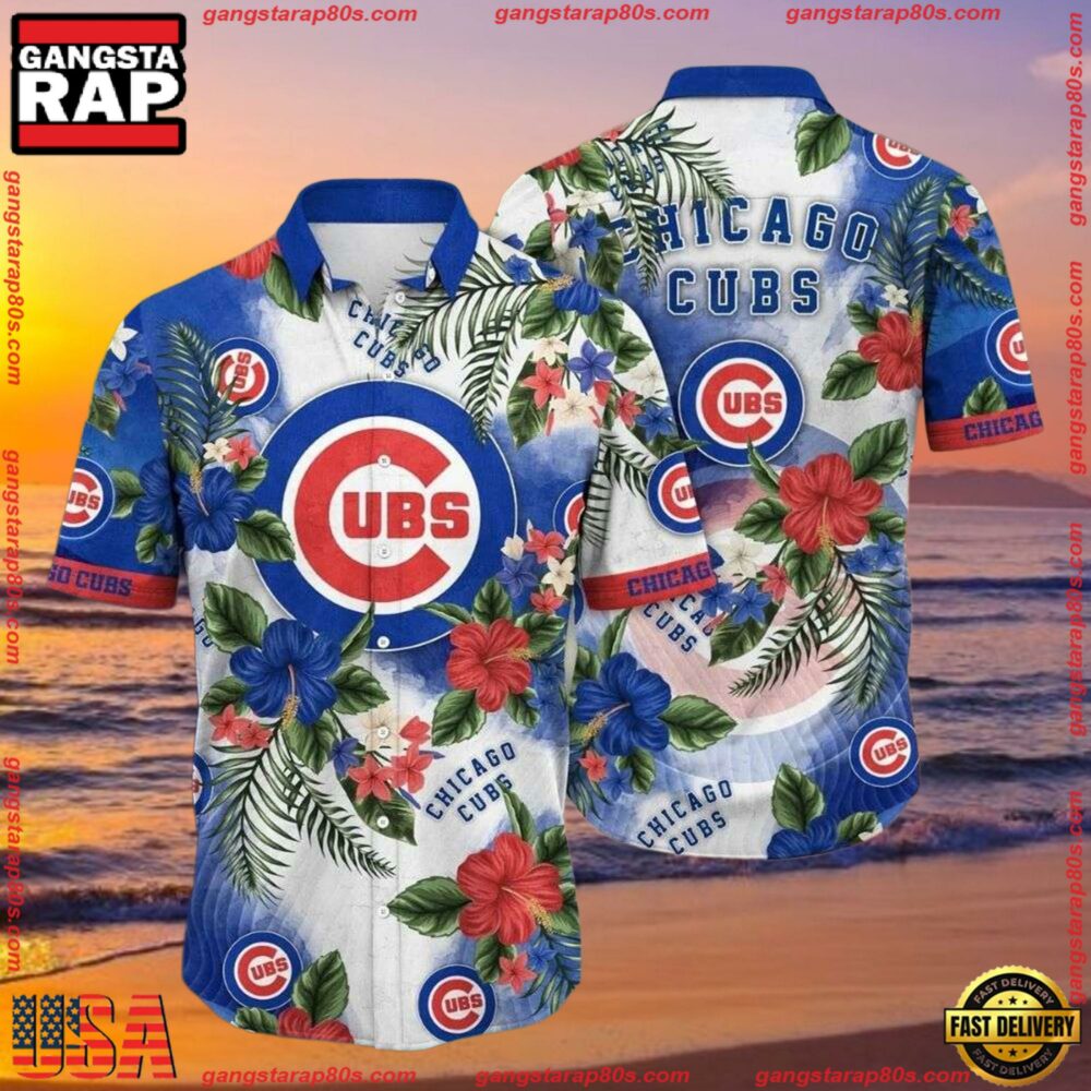 MLB Chicago Cubs Beachside Bloom Hawaiian Shirt - Lush Floral And Oceanic Blues MLB Chicago Cubs Beachside Bloom Hawaiian Shirt - Lush Floral And Oceanic Blues