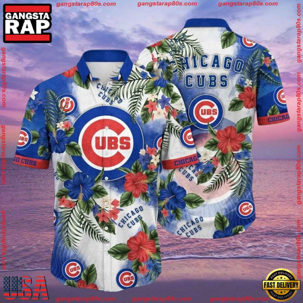 MLB Chicago Cubs Beachside Bloom Hawaiian Shirt - Lush Floral And Oceanic Blues MLB Chicago Cubs Beachside Bloom Hawaiian Shirt - Lush Floral And Oceanic Blues