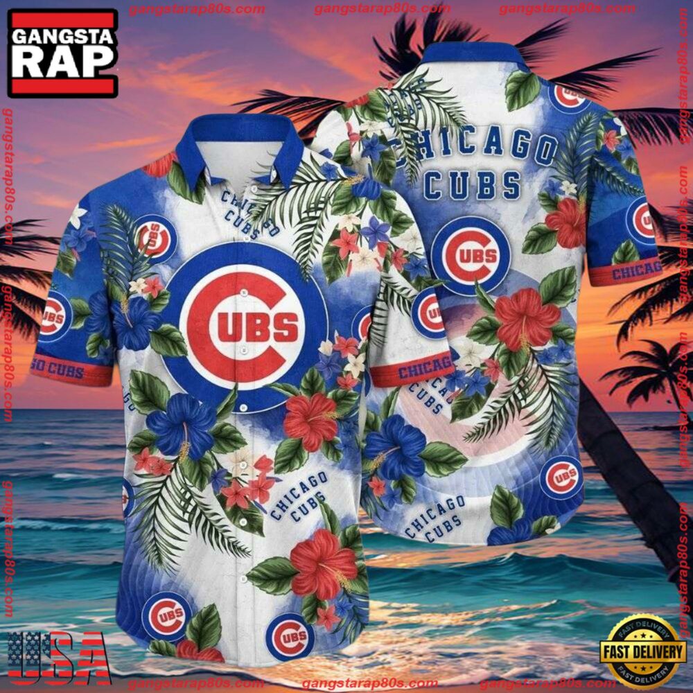 MLB Chicago Cubs Beachside Bloom Hawaiian Shirt - Lush Floral And Oceanic Blues MLB Chicago Cubs Beachside Bloom Hawaiian Shirt - Lush Floral And Oceanic Blues