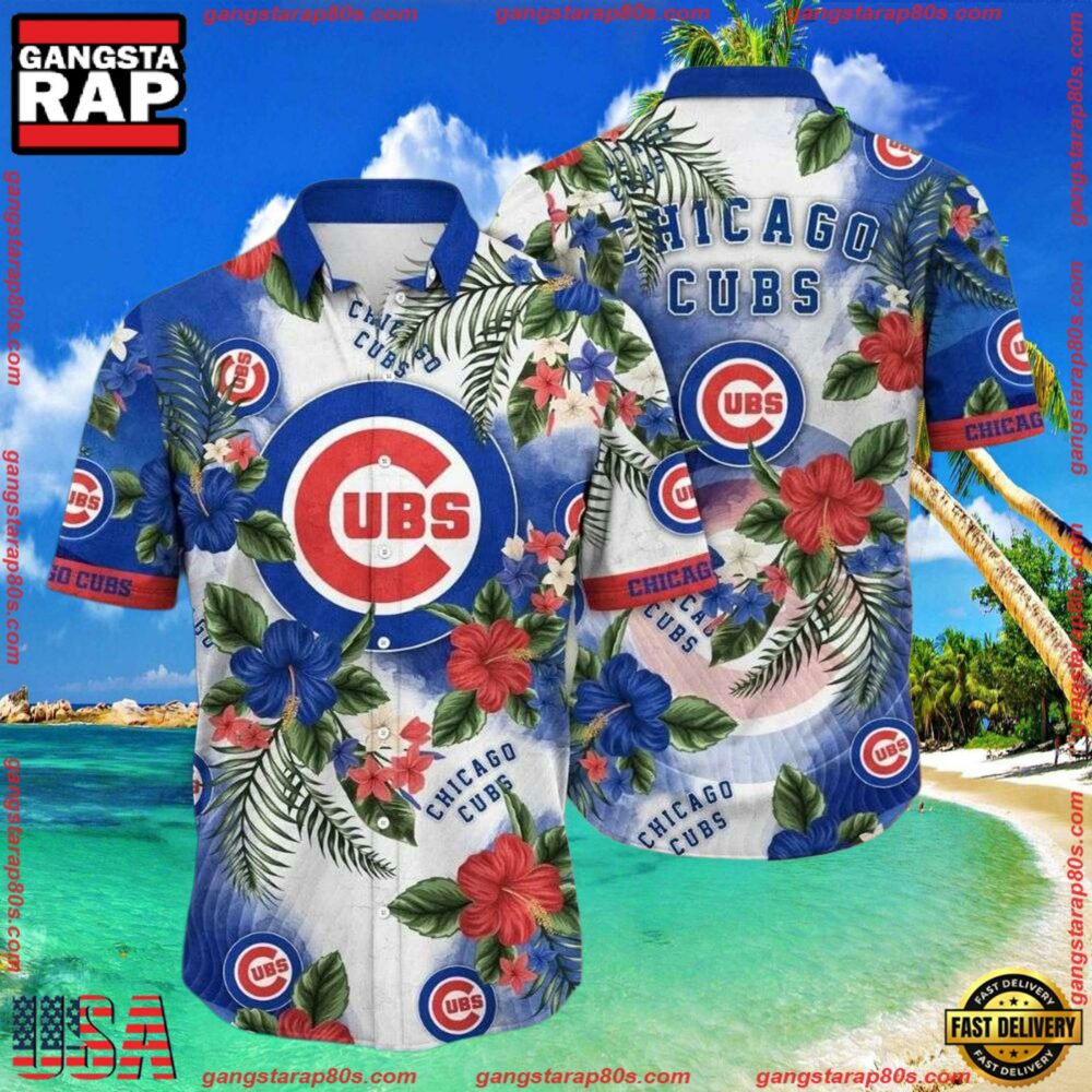 MLB Chicago Cubs Beachside Bloom Hawaiian Shirt - Lush Floral And Oceanic Blues MLB Chicago Cubs Beachside Bloom Hawaiian Shirt - Lush Floral And Oceanic Blues