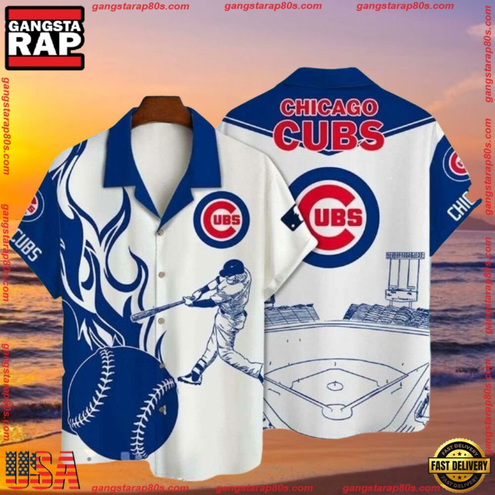 MLB Chicago Cubs Summer Hawaiian Shirt With Stadium Motif MLB Chicago Cubs Summer Hawaiian Shirt With Stadium Motif