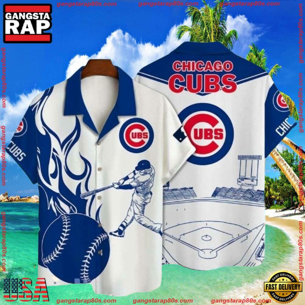 MLB Chicago Cubs Summer Hawaiian Shirt With Stadium Motif MLB Chicago Cubs Summer Hawaiian Shirt With Stadium Motif