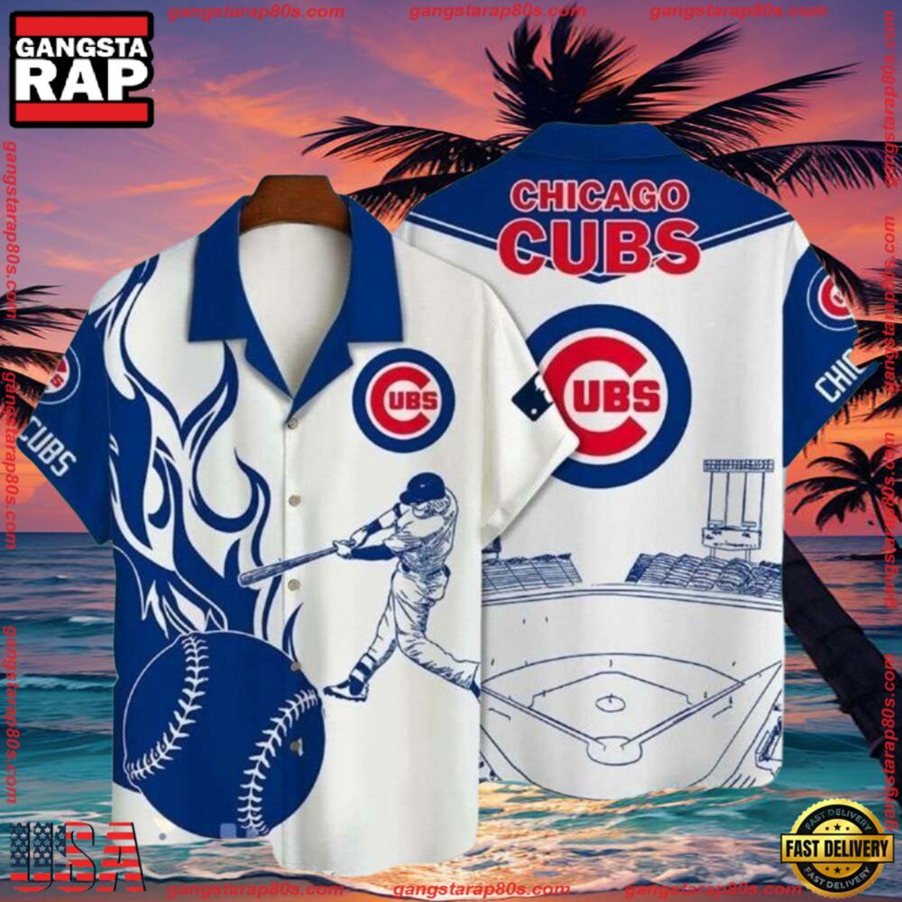 MLB Chicago Cubs Summer Hawaiian Shirt With Stadium Motif MLB Chicago Cubs Summer Hawaiian Shirt With Stadium Motif