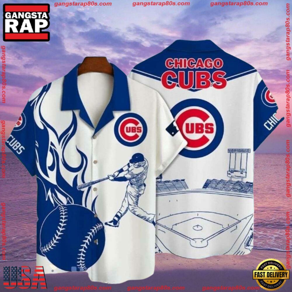 MLB Chicago Cubs Summer Hawaiian Shirt With Stadium Motif MLB Chicago Cubs Summer Hawaiian Shirt With Stadium Motif