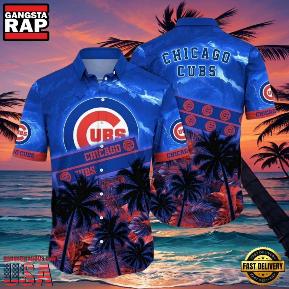 MLB Chicago Cubs Twilight Palms Aloha Hawaiian Shirt MLB Chicago Cubs Twilight Palms Aloha Hawaiian Shirt