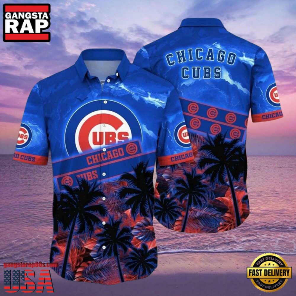 MLB Chicago Cubs Twilight Palms Aloha Hawaiian Shirt MLB Chicago Cubs Twilight Palms Aloha Hawaiian Shirt