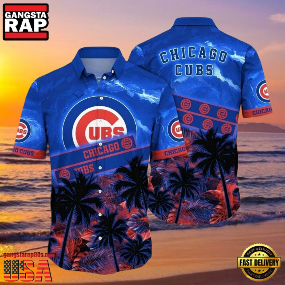 MLB Chicago Cubs Twilight Palms Aloha Hawaiian Shirt MLB Chicago Cubs Twilight Palms Aloha Hawaiian Shirt