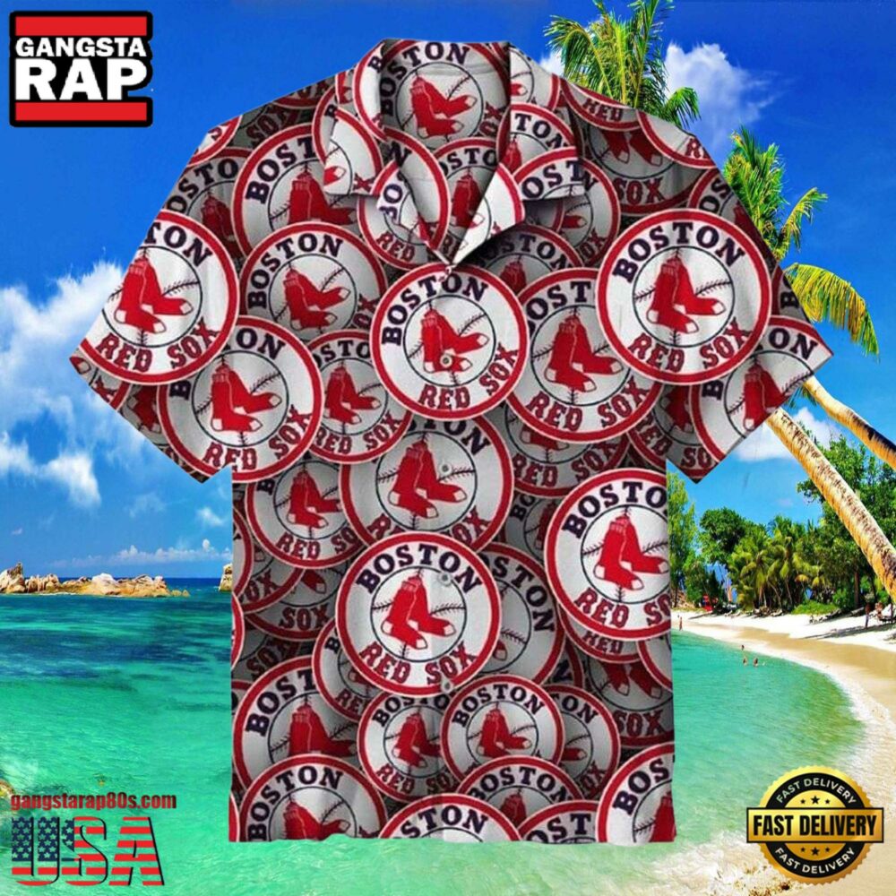 MLB Classic Red Sox Circle Logo Print Hawaiian Shirt MLB Classic Red Sox Circle Logo Print Hawaiian Shirt