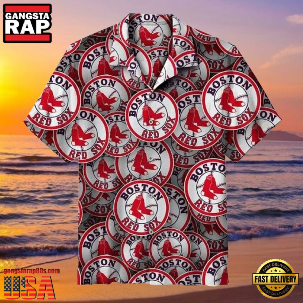 MLB Classic Red Sox Circle Logo Print Hawaiian Shirt MLB Classic Red Sox Circle Logo Print Hawaiian Shirt