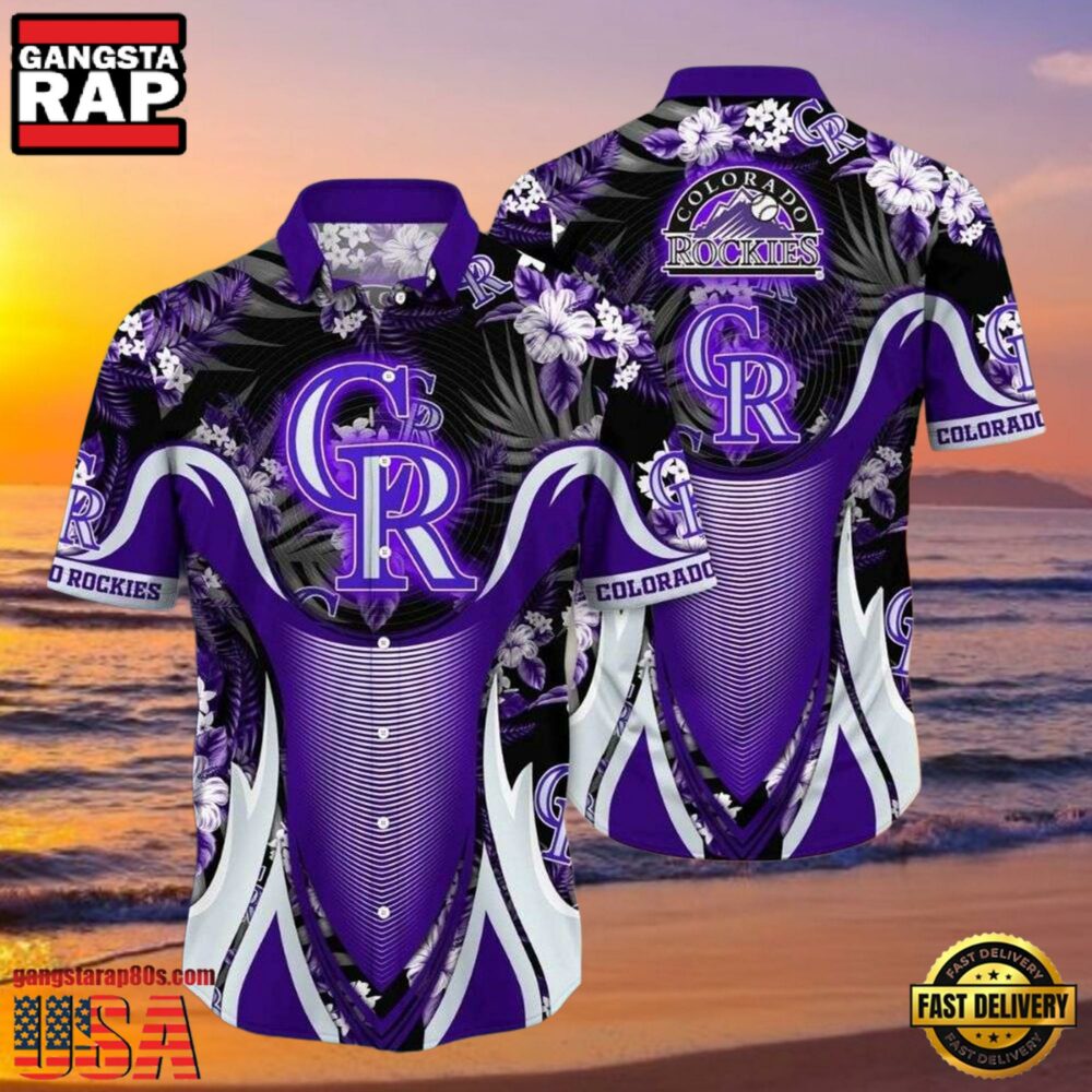MLB Colorado Rockies Bold Purple Vortex Tropical Hawaiian Shirt MLB Colorado Rockies Bold Purple Vortex Tropical Hawaiian Shirt