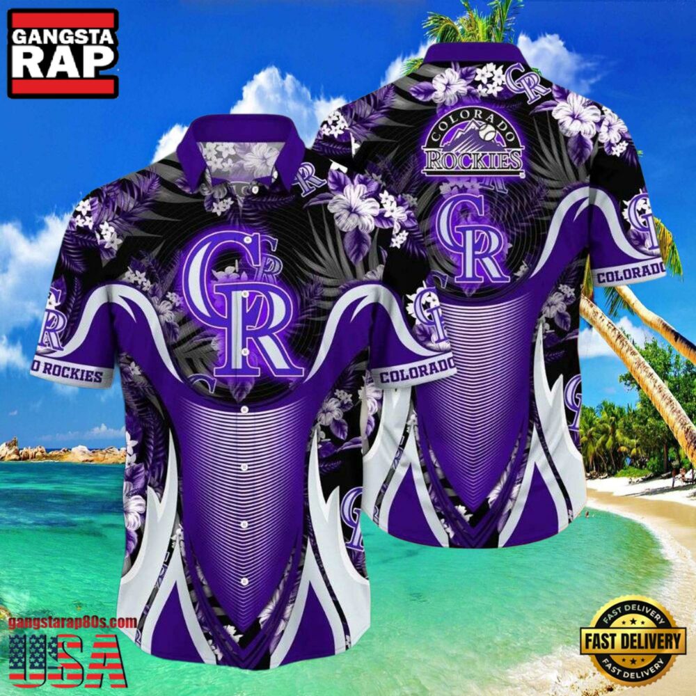 MLB Colorado Rockies Bold Purple Vortex Tropical Hawaiian Shirt MLB Colorado Rockies Bold Purple Vortex Tropical Hawaiian Shirt