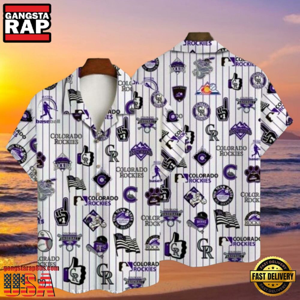 MLB Colorado Rockies Heritage Icons White Hawaiian Shirt