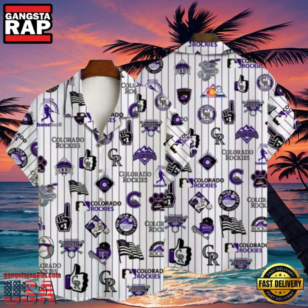 MLB Colorado Rockies Heritage Icons White Hawaiian Shirt
