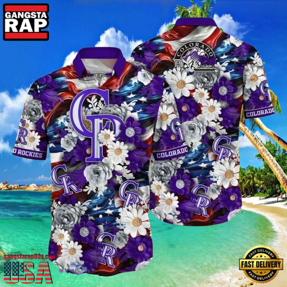 MLB Colorado Rockies Majestic Florals Hawaiian Shirt MLB Colorado Rockies Majestic Florals Hawaiian Shirt