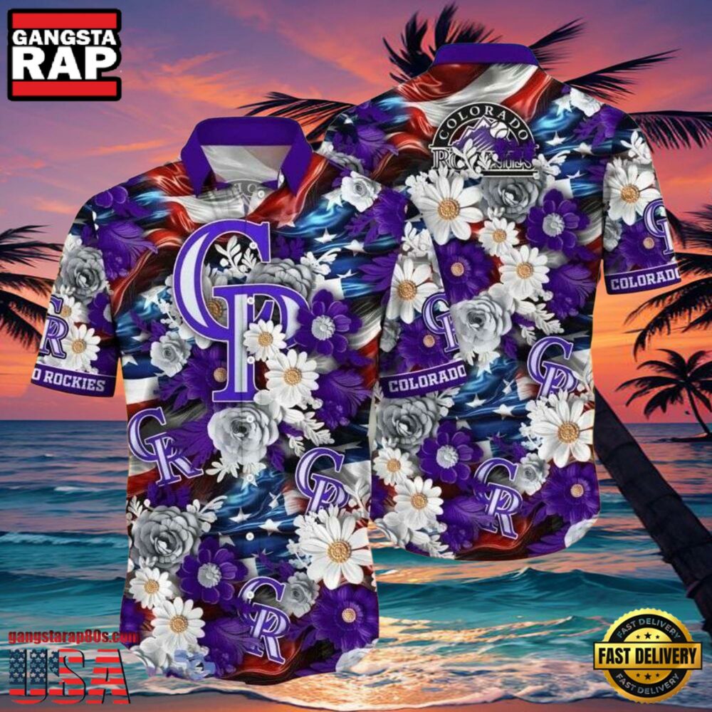 MLB Colorado Rockies Majestic Florals Hawaiian Shirt MLB Colorado Rockies Majestic Florals Hawaiian Shirt