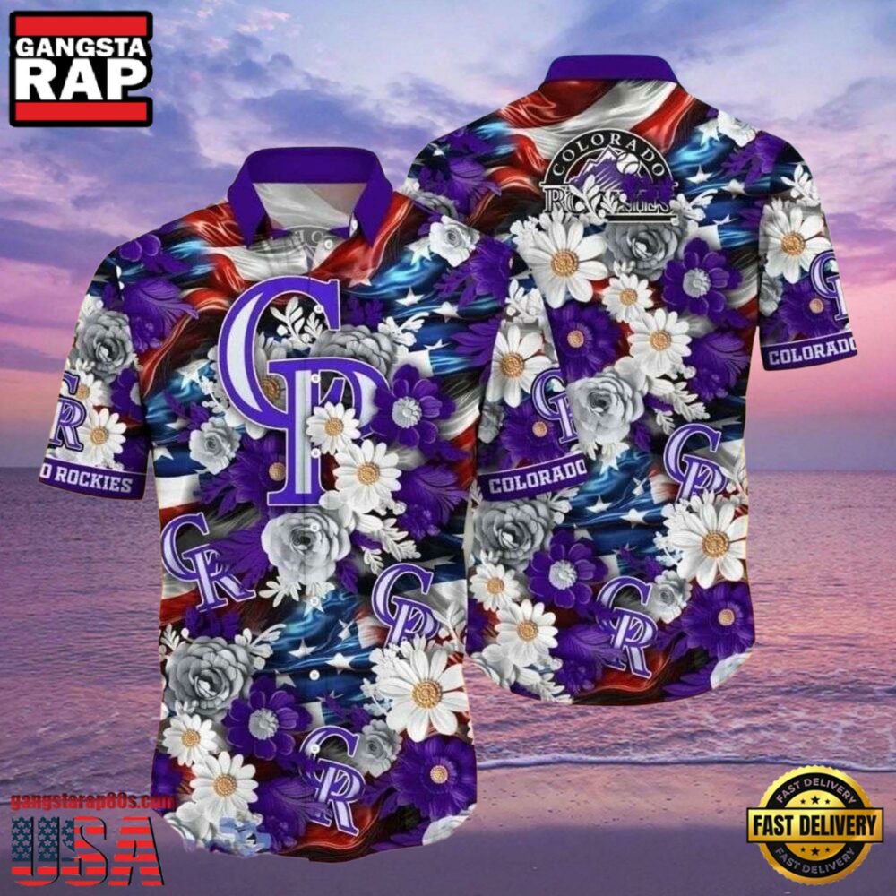 MLB Colorado Rockies Majestic Florals Hawaiian Shirt MLB Colorado Rockies Majestic Florals Hawaiian Shirt