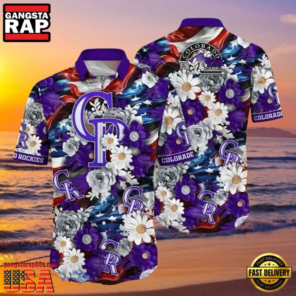 MLB Colorado Rockies Majestic Florals Hawaiian Shirt MLB Colorado Rockies Majestic Florals Hawaiian Shirt