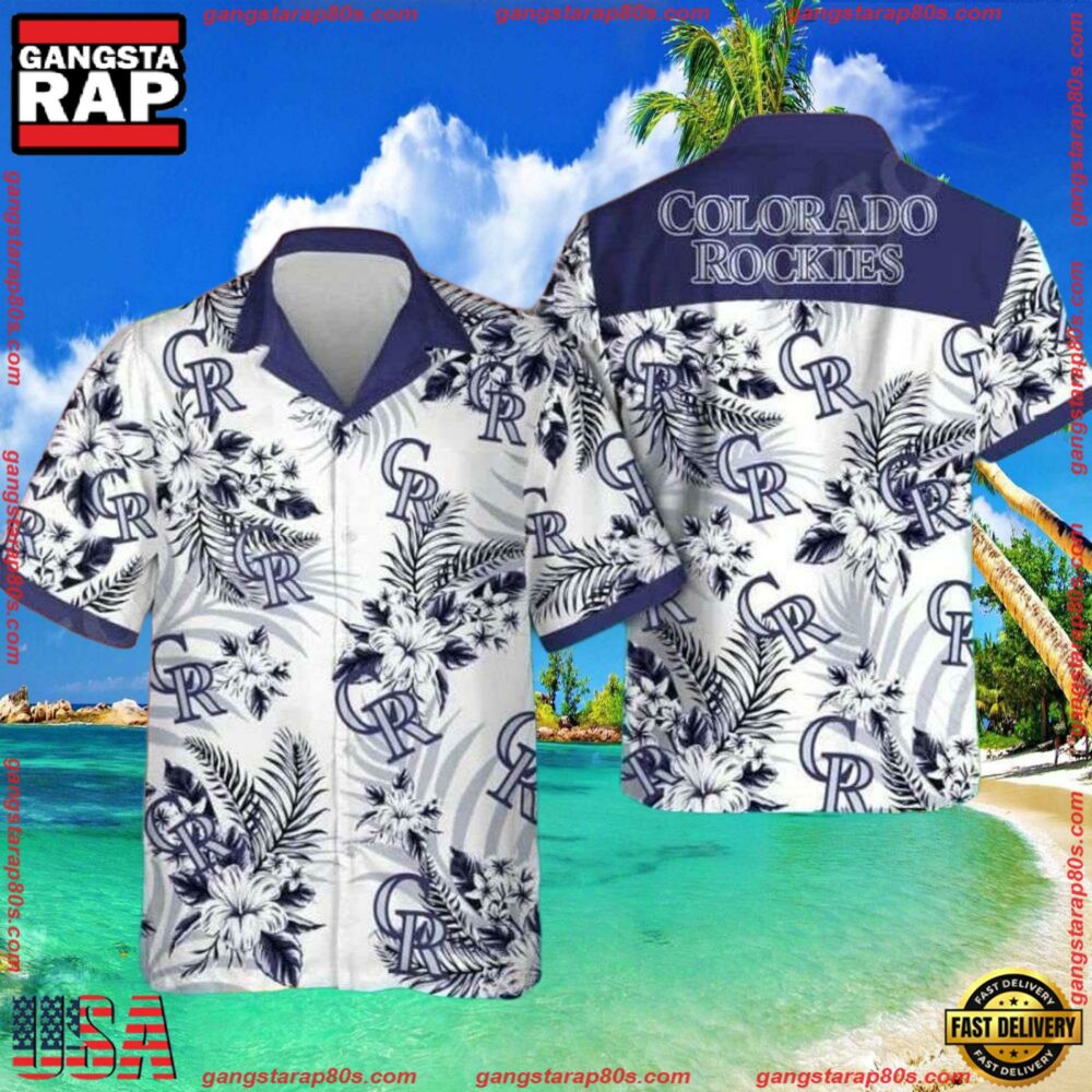 MLB Colorado Rockies Monochrome Floral Aloha Shirt MLB Colorado Rockies Monochrome Floral Aloha Shirt