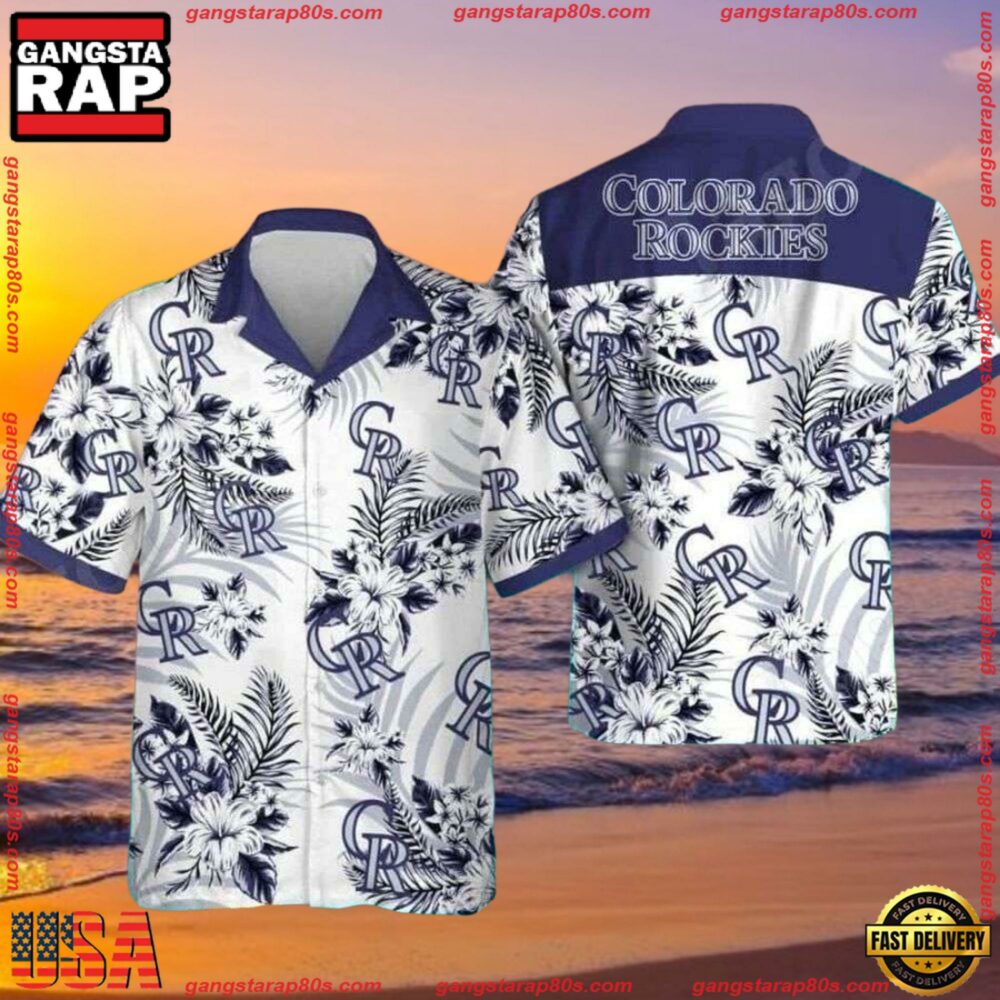 MLB Colorado Rockies Monochrome Floral Aloha Shirt MLB Colorado Rockies Monochrome Floral Aloha Shirt