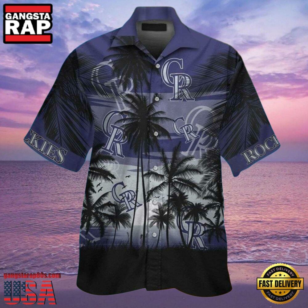 MLB Colorado Rockies Palm Night Aloha Shirt MLB Colorado Rockies Palm Night Aloha Shirt