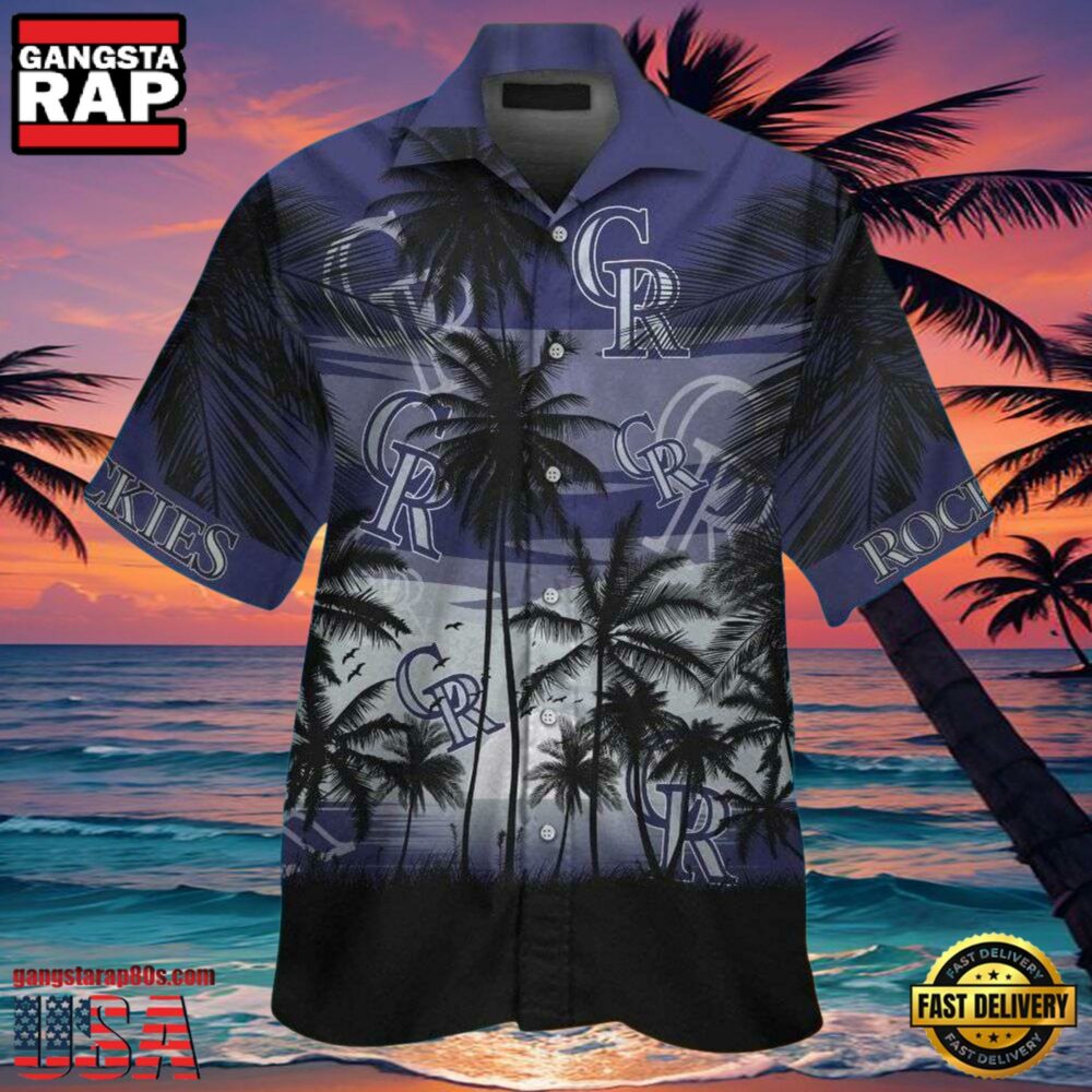 MLB Colorado Rockies Palm Night Aloha Shirt MLB Colorado Rockies Palm Night Aloha Shirt