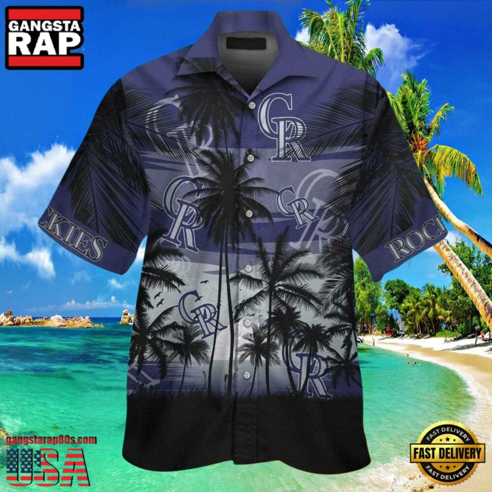 MLB Colorado Rockies Palm Night Aloha Shirt MLB Colorado Rockies Palm Night Aloha Shirt