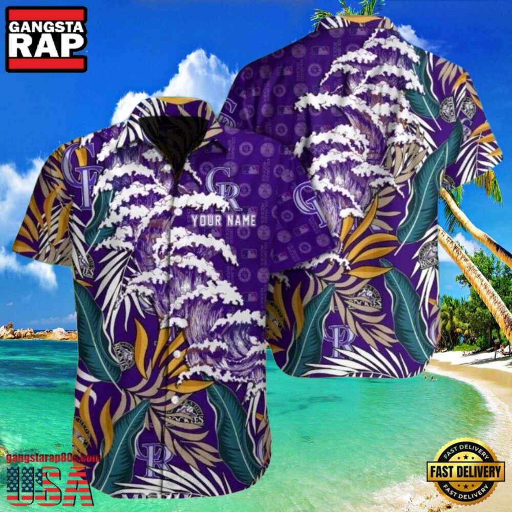 MLB Colorado Rockies Purple Wave Tropical Hawaiian Shirt MLB Colorado Rockies Purple Wave Tropical Hawaiian Shirt