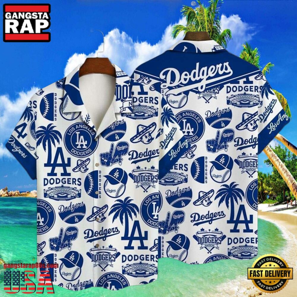 MLB Dodgers Pride Patterned LA Hawaiian Button-Up MLB Dodgers Pride Patterned LA Hawaiian Button-Up