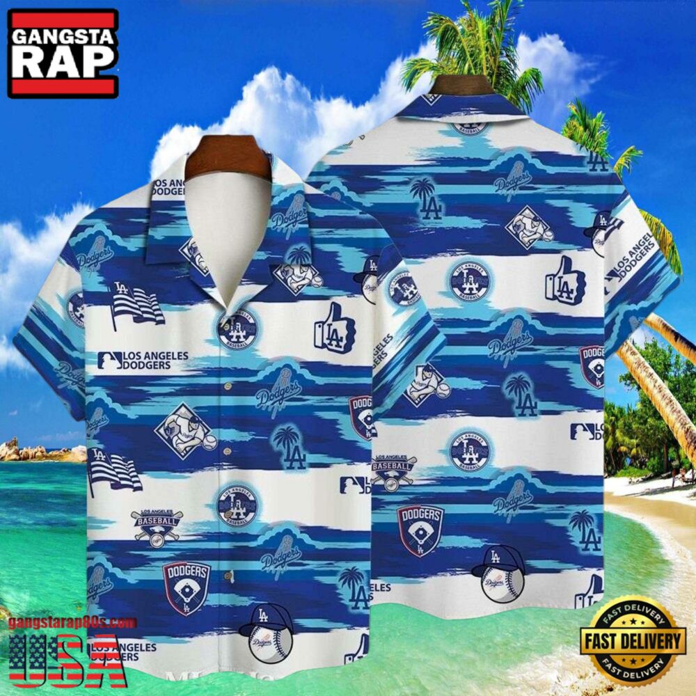 MLB Dodgers Wave Runner Blue Striped Hawaiian Shirt MLB Dodgers Wave Runner Blue Striped Hawaiian Shirt